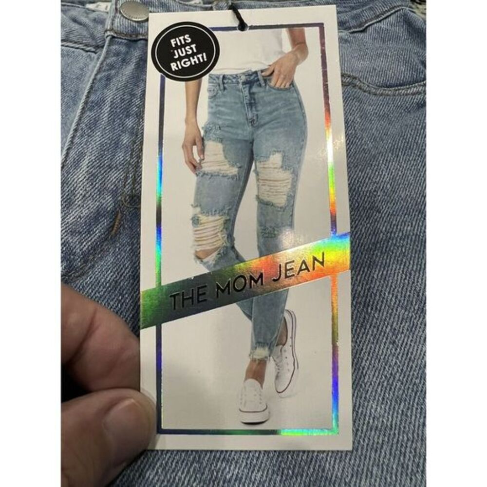 Tinseltown Hi-Rise Denim Mom Jeans Distressed Size 5/27 Blue Jeans New‎ Raw Hemm